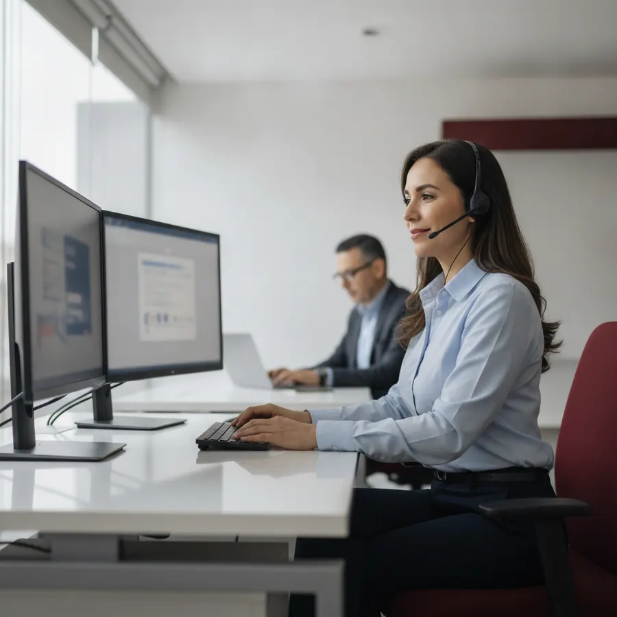 Consultora de soporte atendiendo a un cliente por videollamada
